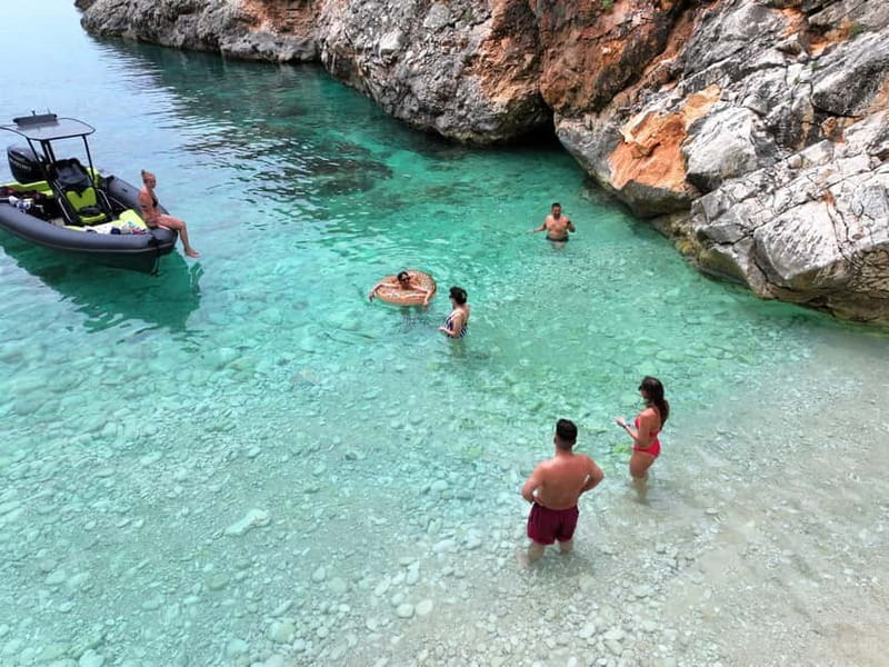 Vlora: Grama Bay and Blue Cave Speedboat Tour Adventure - Bristan Bay break: calmer water and more laid-back swimming